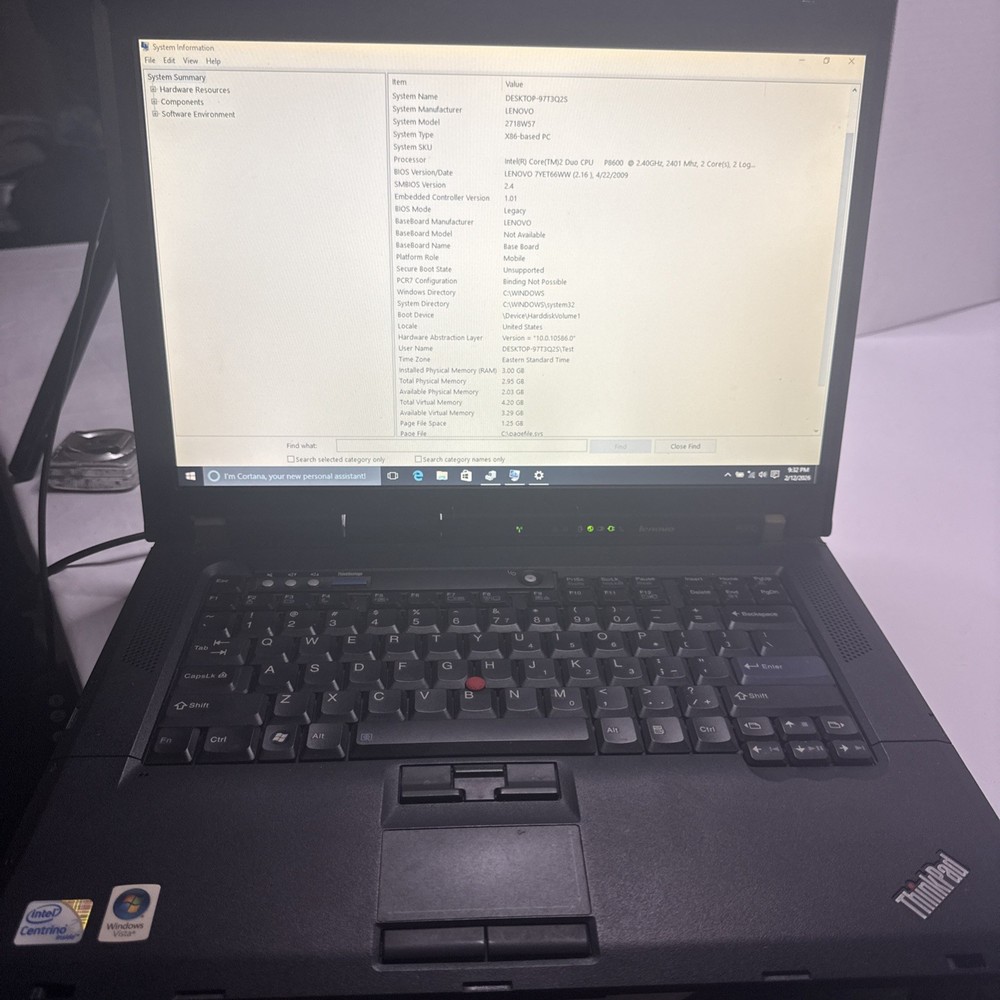 Lenovo Thinkpad R500 15" Laptop Core 2 Duo P8600 2.4 GHz 160GB HDD 2048 MB RAM