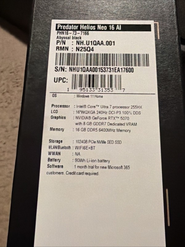 Acer Predator Helios Neo 16 AI 240hz 2.4 GHz Ultra 7 255HX 16GB 1TB RTX 5070 gallery