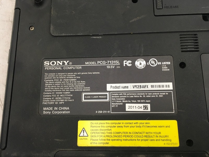 SONY VAIO PCG 71315L - BOOTS TO BIOS - INTEL I3 1ST GEN - 4GB RAM - 15" -READ-BB gallery