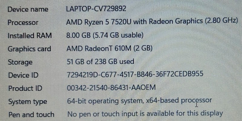 Lenovo IdeaPad 1 15AMN7 15.6" AMD Ryzen 5 7520U 8GB 256GB RadeonT 610M w Charger gallery