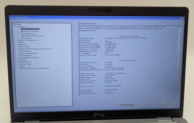 Incomplete Dell Latitude 5410 14" Laptop Intel Core i5-10210U 1.60GHz 8GB RAM gallery