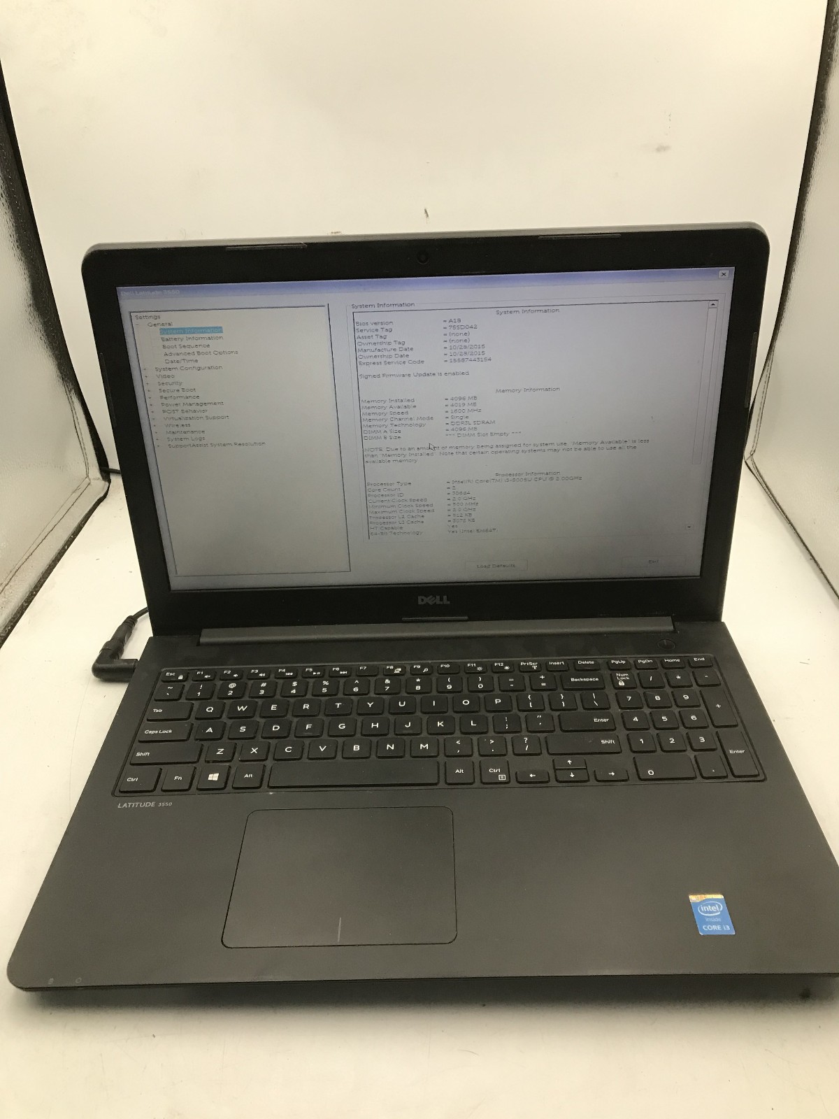 DELL LATITUDE 3550 - BOOTS TO BIOS - INTEL I3 6005U - NO RAM - READ DESCRIP - BB gallery