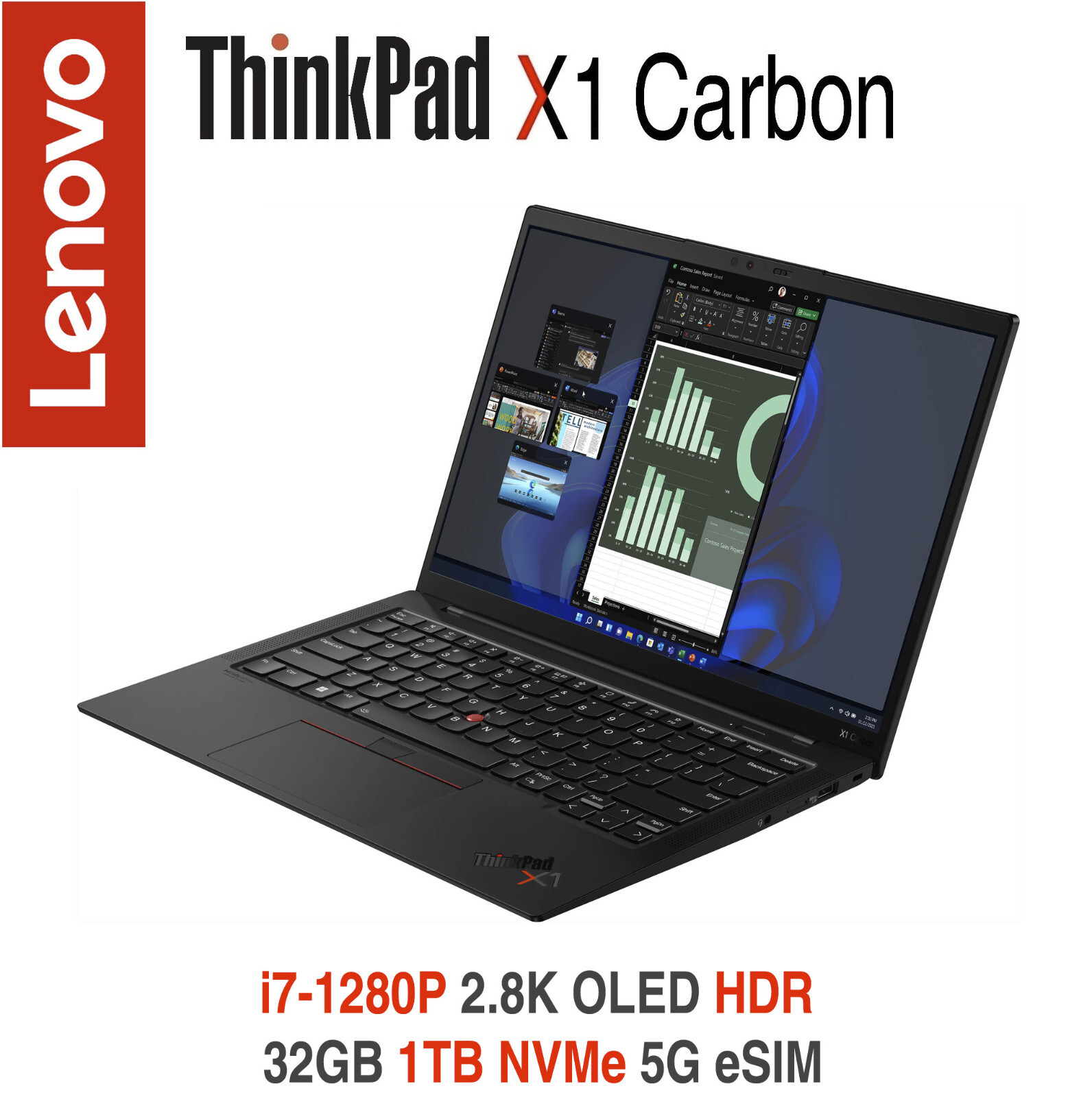 ThinkPad X1 Carbon Gen 10 i7-1280P 2.8K OLED 32GB 1T 5G 3Y On-site+ADP Warranty gallery