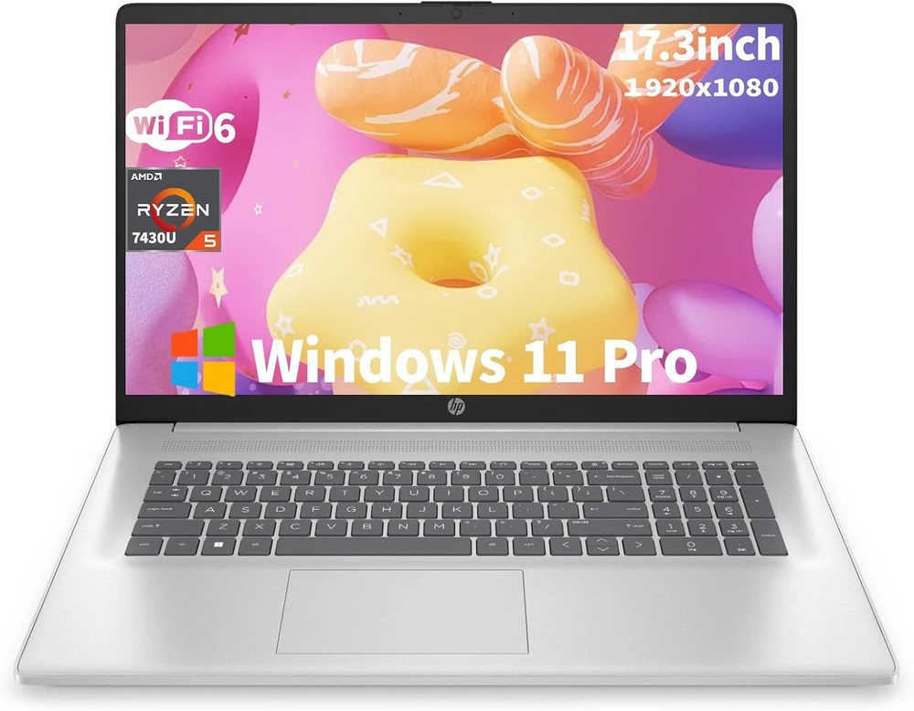 HP 17.3" Touch Laptop HD AMD Ryzen 5 7430U Win 11 Pro 16GB RAM, 1TB SSD Silver