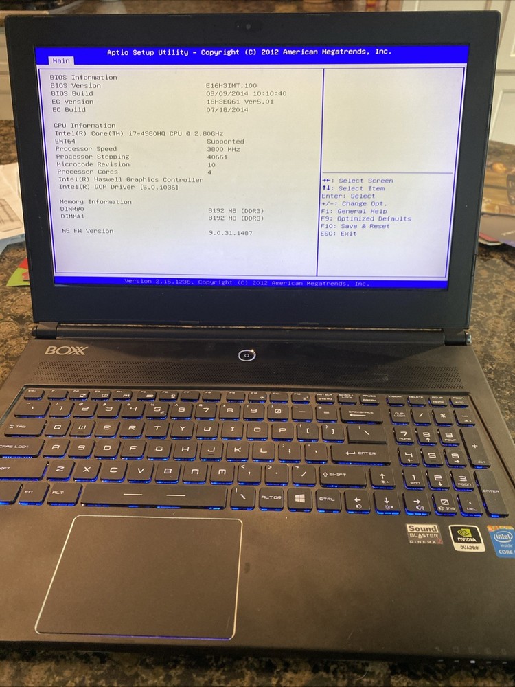 BOXX MSI MS-16f3 Gaming laptop Core I7-4890hq CPU @ 2.8 GHz 16 Screen 16GB
