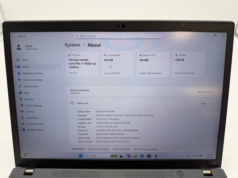Lenovo ThinkPad X13 Gen 2 Touch i7-1185G7 | 16GB Ram | 256GB NVMe | Win11P | LTE gallery