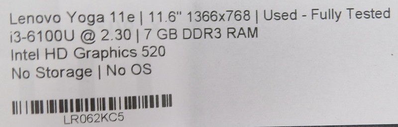 Lenovo ThinkPad Yoga 11e/i3-6100U @ 2.30GHz/8GB DDR3 RAM/No HDD/No OS gallery