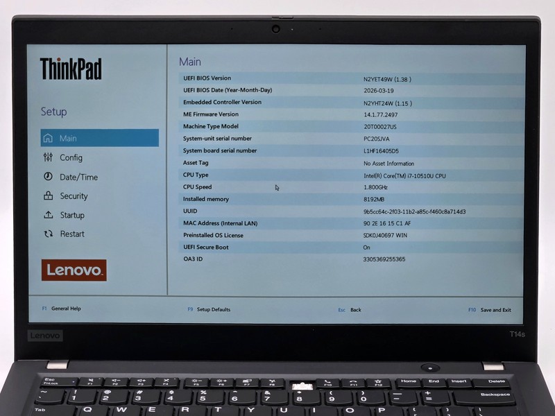 Lenovo ThinkPad T14s Gen 1 14" FHD I7-10510U 256GB SSD 8GB W11P Webcam FP Reader gallery