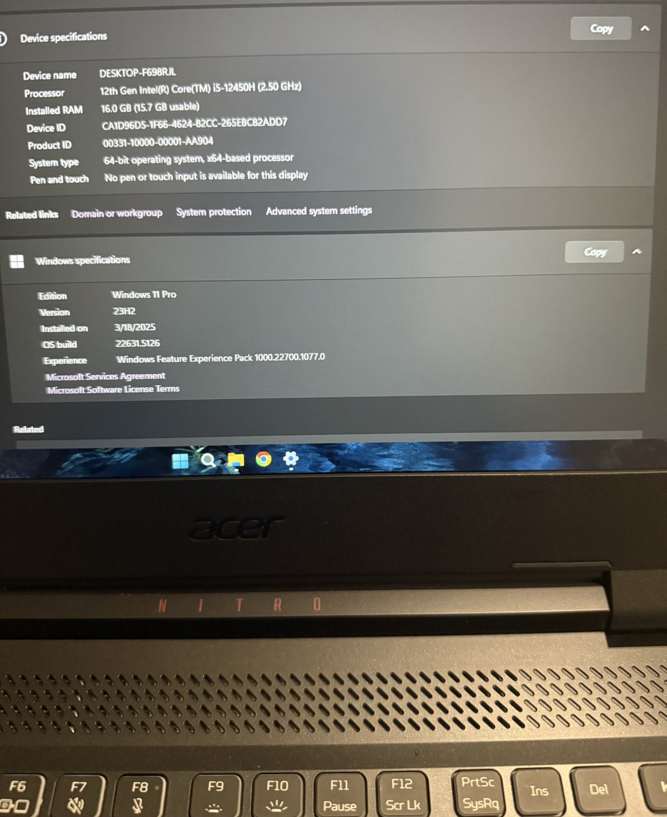Acer Nitro 5 AN515-58(512GB SSD, Intel Core i512th Gen., 2.50 GHz, 16GB rtx4050) gallery