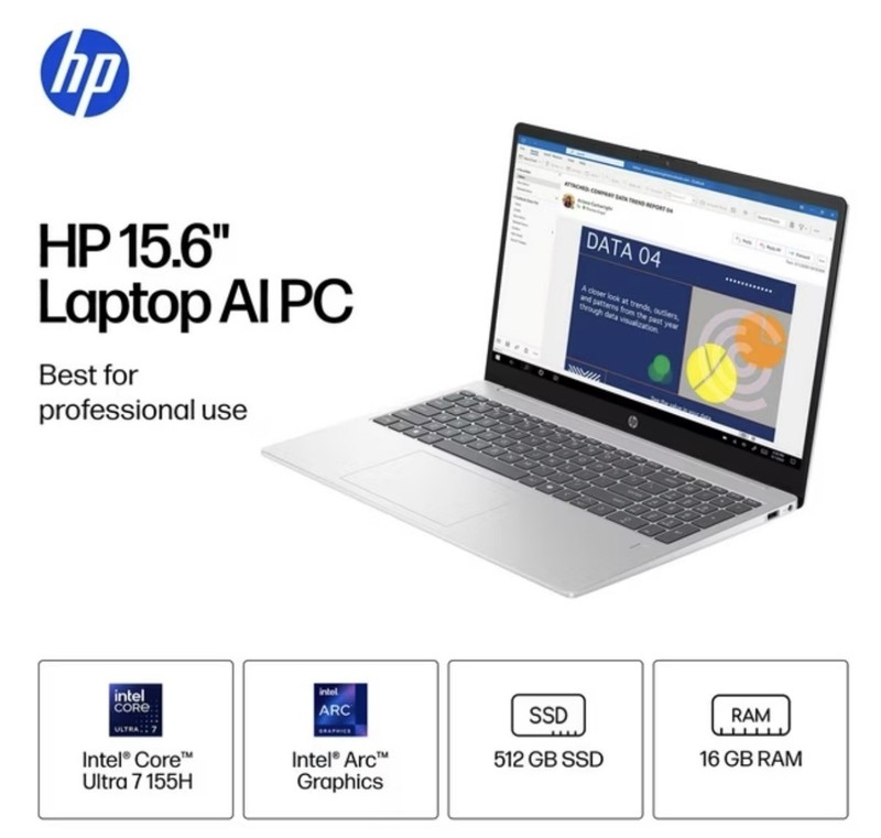 HP 15.6" FHD Intel Core Ultra 7 155H 16GB 512GB NVMe SSD Laptop CK0R1UA gallery