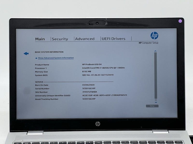 HP ProBook 650 G4, i7-8650U CPU, @ 1.90GHz, 8GB RAM, 256GB NVMe-No OS/AC gallery