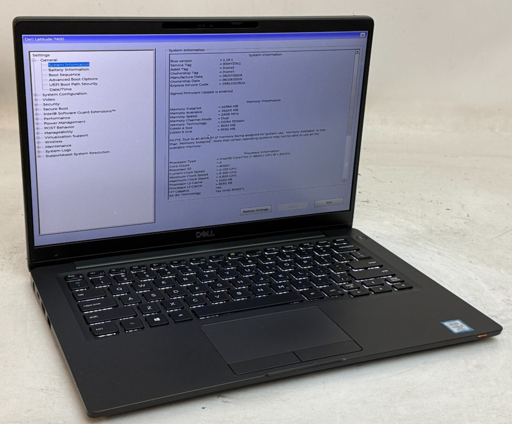 Dell Latitude 7400 14" (i7-8665u - 16GB RAM - 256GB SSD - Win11Home)