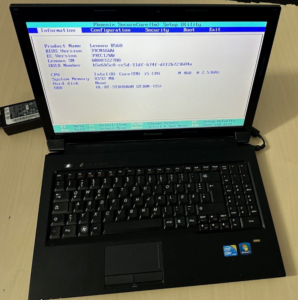Notebook Lenovo B560 intel i5 M460 2.53 GHz without HDD 8 GB RAM WebCam used