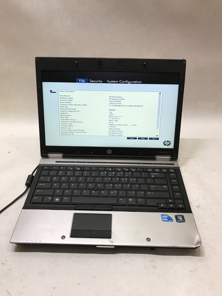 HP EliteBook 8440p 14" Laptop Intel Core i5 4GB RAM NO HDD/OS Boots to BIOS - DW