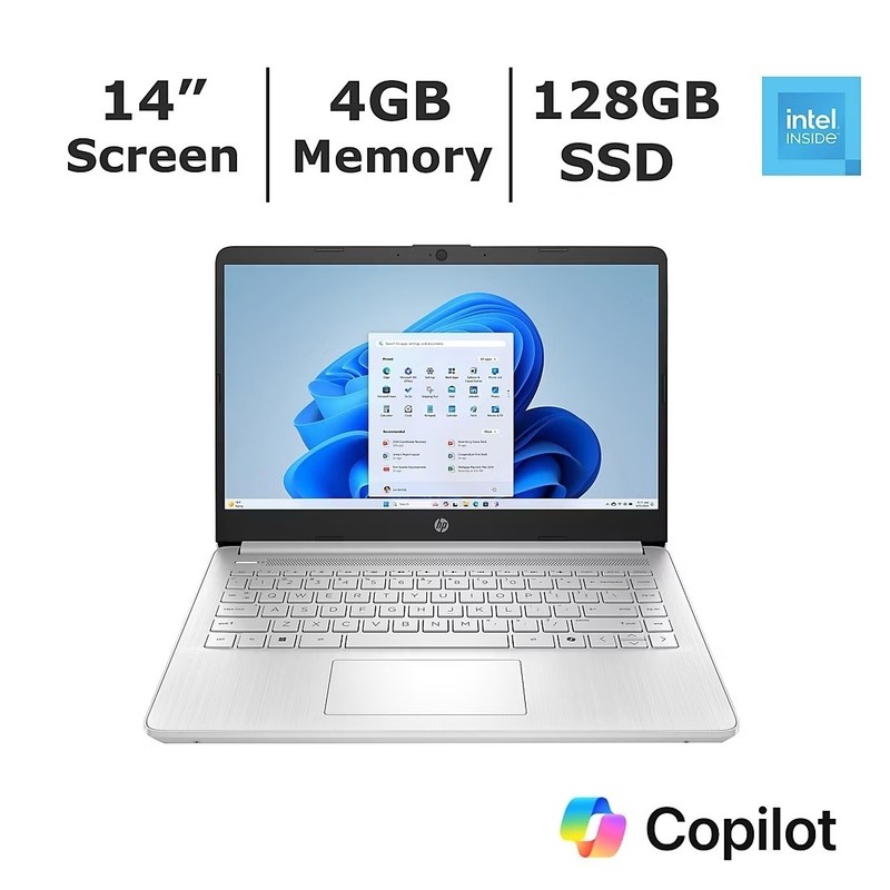 HP 14-DQ6957NR 14" Laptop Intel N150 4GB/128GB Windows 11 Home Silver B89MVUA gallery