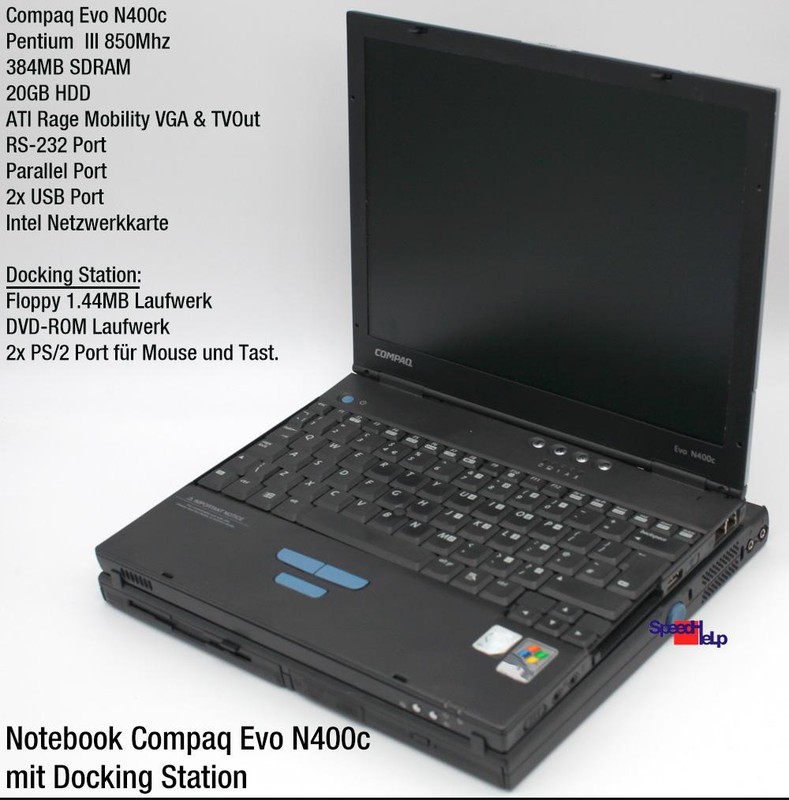 NETBOOK NOTEBOOK COMPAQ EVO N400C DOCKING STATION LAPTOP WINDOWS 98 384MB 20GB gallery