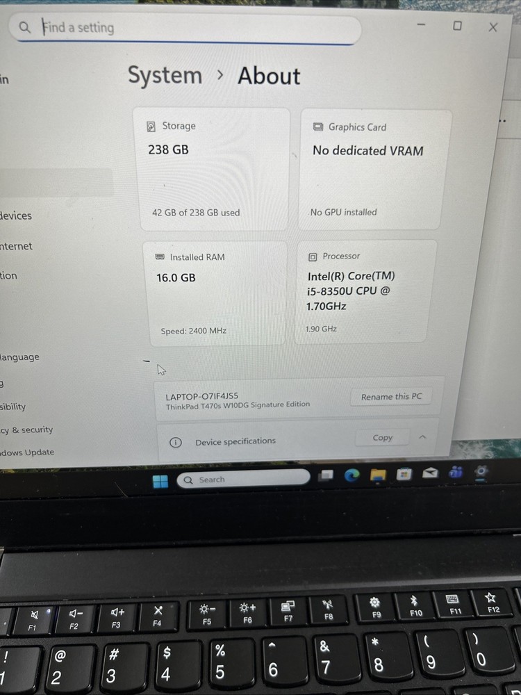 Lenovo ThinkPad T480s Intel Core i5-8350u 16GB RAM 256 SSD Win 11 Pro