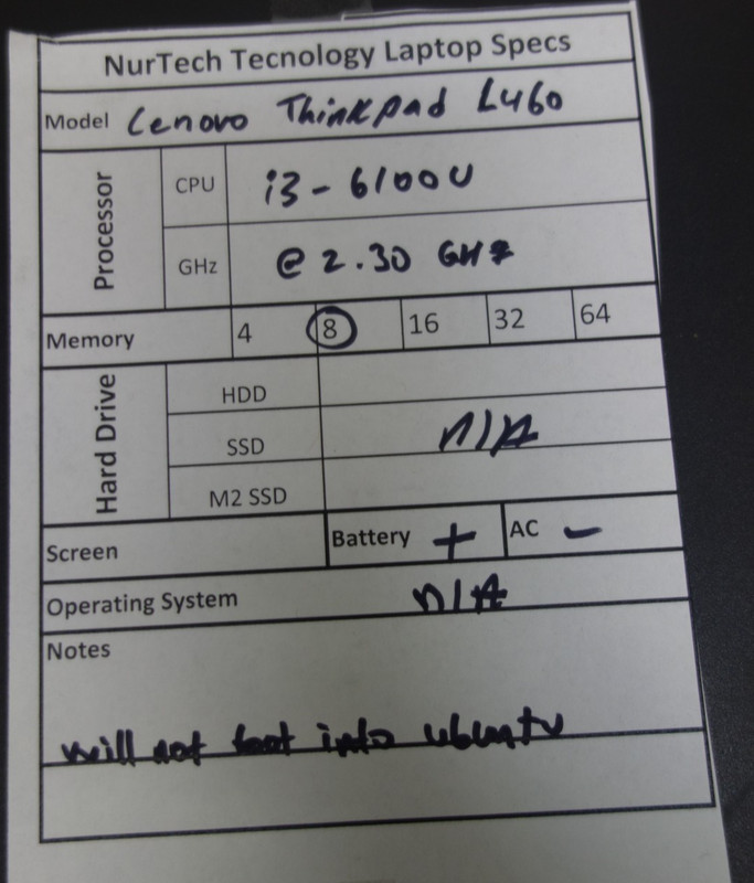 Lenovo Thinkpad L460 14" i3-6100U 2.3GHz 8GB [NO HDD/AC/OS] Laptop gallery