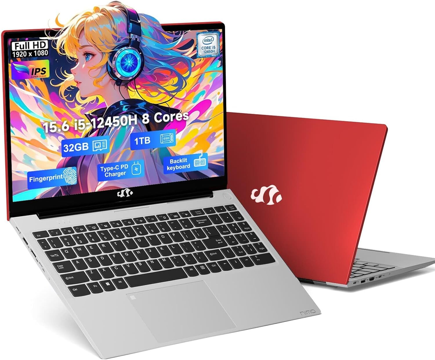 15.6 FHD Laptop 8 cores Intel i5-12450H 32GB RAM 1TB SSD 100W WiFi 6 Windows 11 gallery