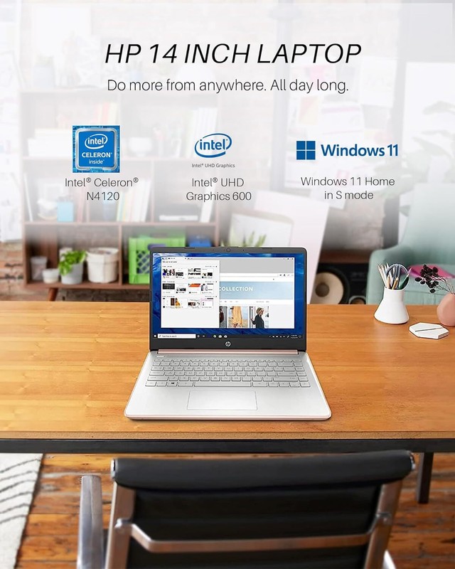 New HP Laptop 14" HD Intel Celeron N4120 16GB RAM, 320GB Storage Windows 11 S gallery