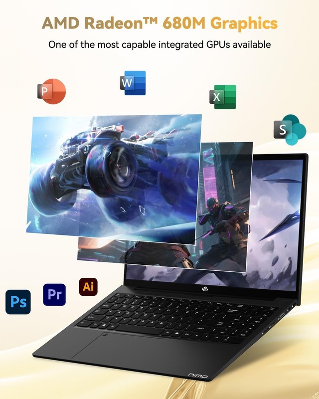 NIMO 15.6" Light Laptop 8 Cores AMD Ryzen 7 Pro 6850U 16GB LPDDR5 RAM 512GB SSD gallery