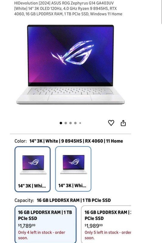 Asus Zephyrus OLED G14 Rog GA403UV 14" Ryzen 9 8945HS 4.0GHz 1TB SSD RTX 4060 gallery