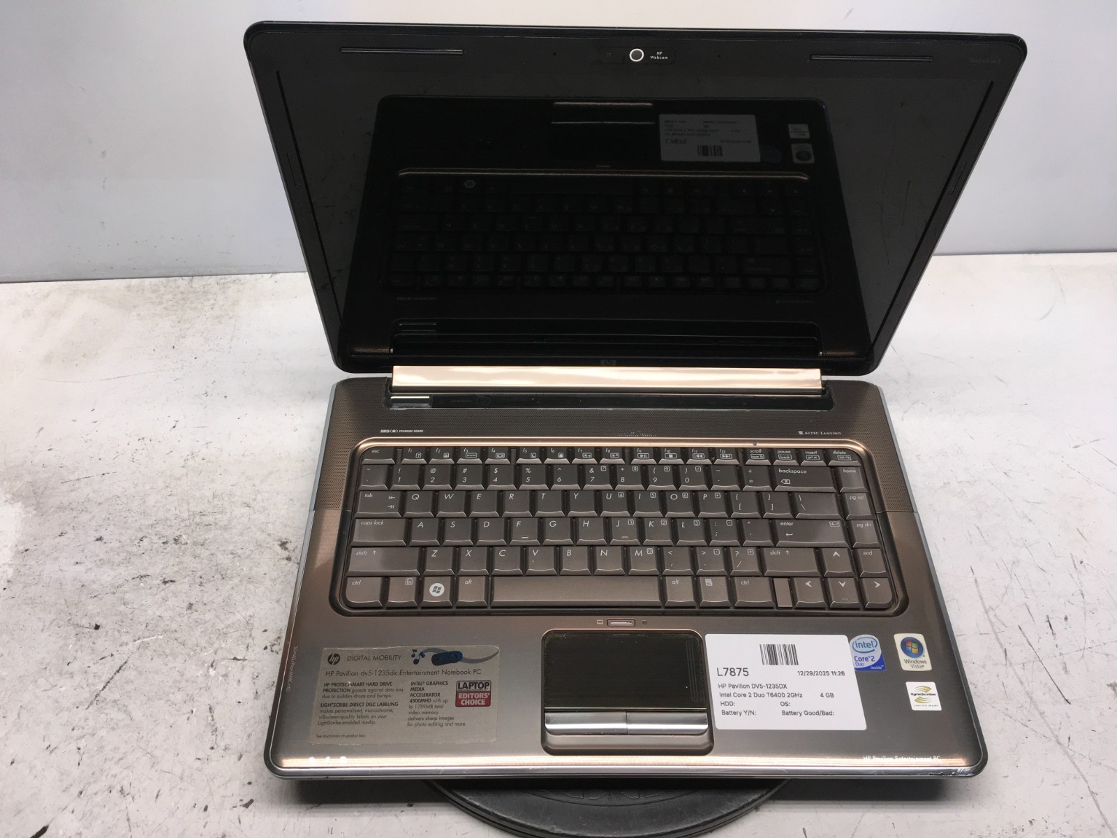 HP Pavilion DV5-1235DX Intel Core 2 Duo T6400 2GHz 4 GB NO HDD gallery