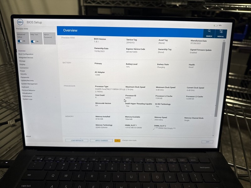 Dell Precision 5550 Laptop Intel i7-10850H@2.7GHz 8GB RAM unknown GPU gallery