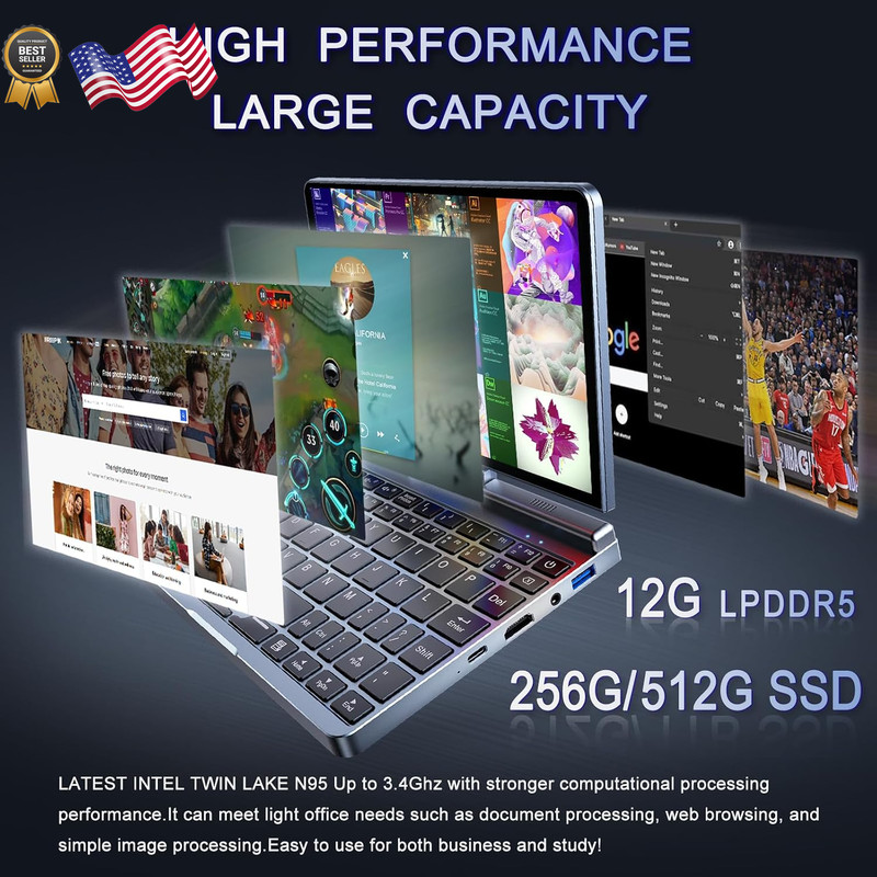Mini Laptop 8" 2-In-1 Laptop Computer Win 11, Intel N95(Up to 3.4Ghz)12GB RAM gallery