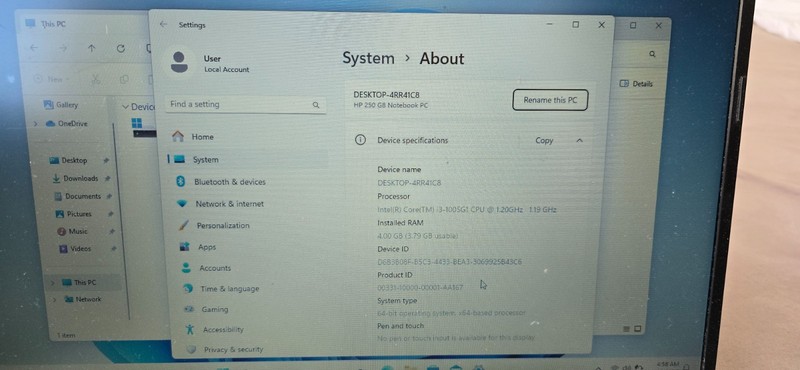 HP 250 G8 15.6 inch, 1TB HD, Intel Core i3-1005G1, 1.20GHz, 4GB RAM, Windows Pro gallery