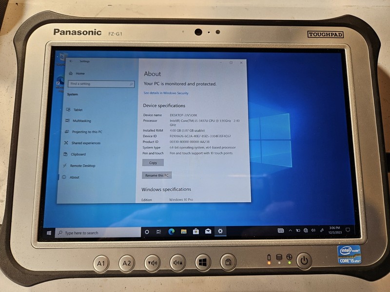 Panasonic Toughpad FZ-G1, Core i5-3437U 4GB RAM, 128GB SSD, Win10P, 1770 hours gallery