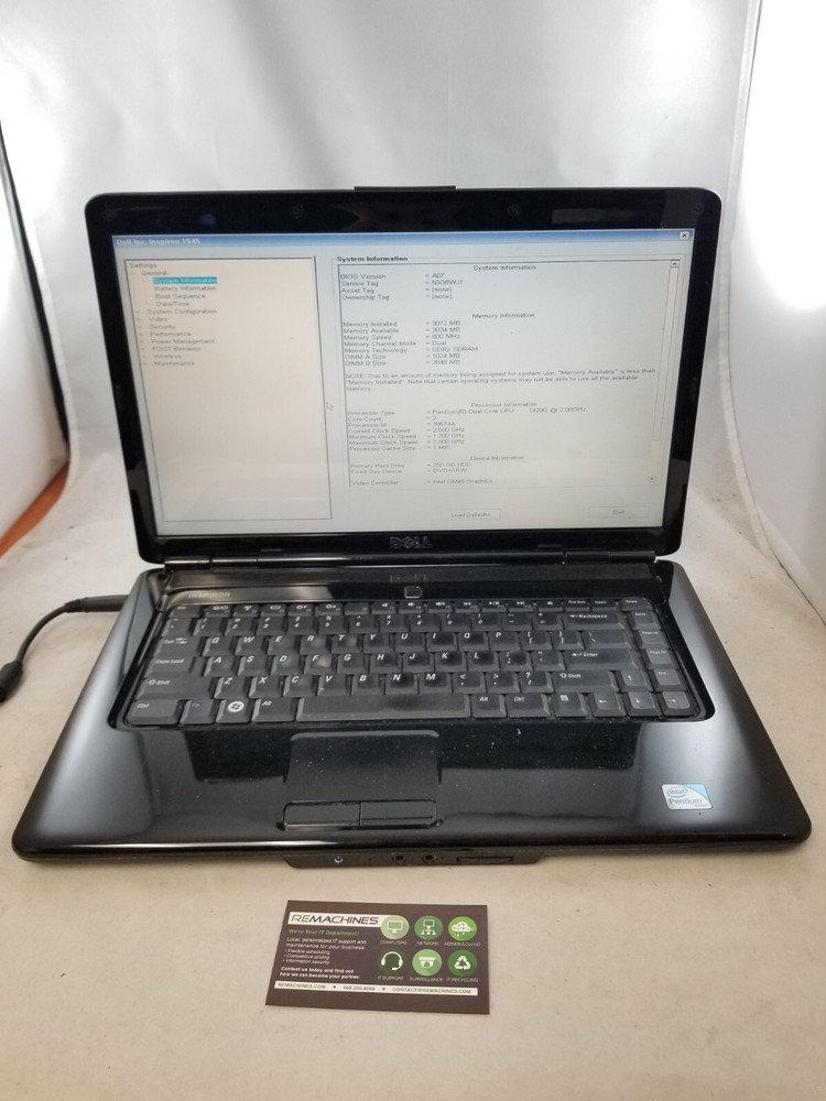 Dell Inspiron 1545 15.6" Laptop Pentium Dual Core 2GHz 3GB 250GB HDD No OS