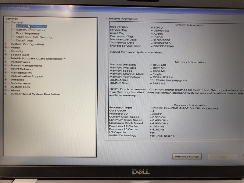 Dell Latitude 5510, Intel Core i7-10610U @1.80Ghz, 8GB RAM, NO SSD/OS, Tested! gallery