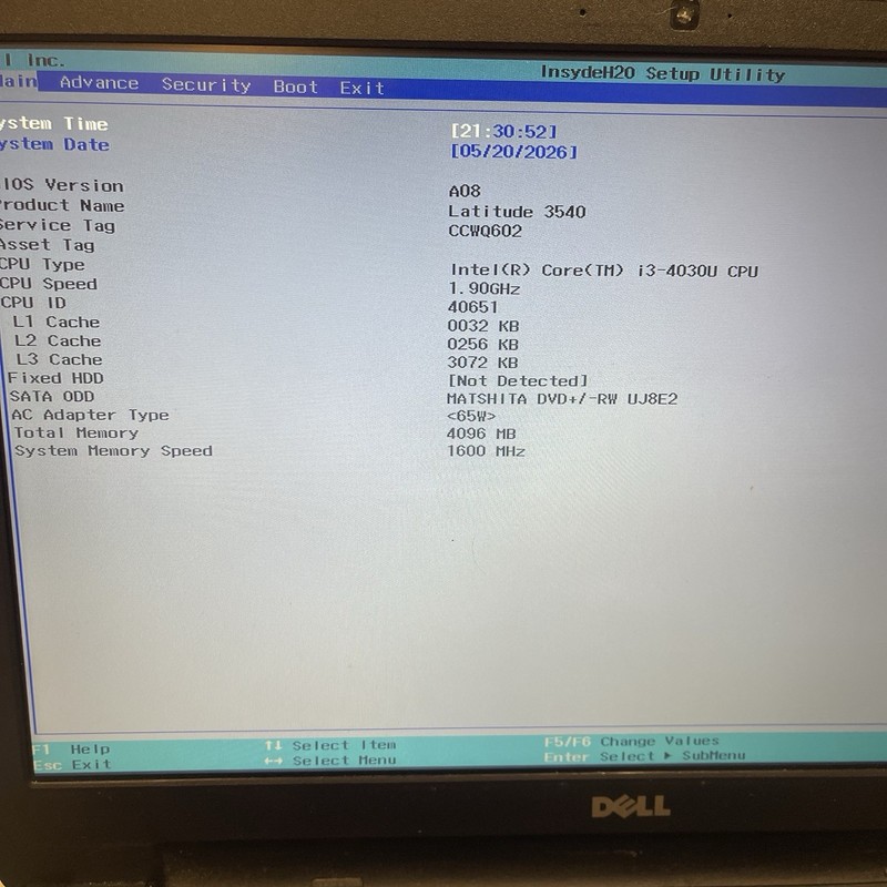 Dell Latitude 3540| Intel Core i3-4030U| No Ram No HDD Tested Boots Bios gallery