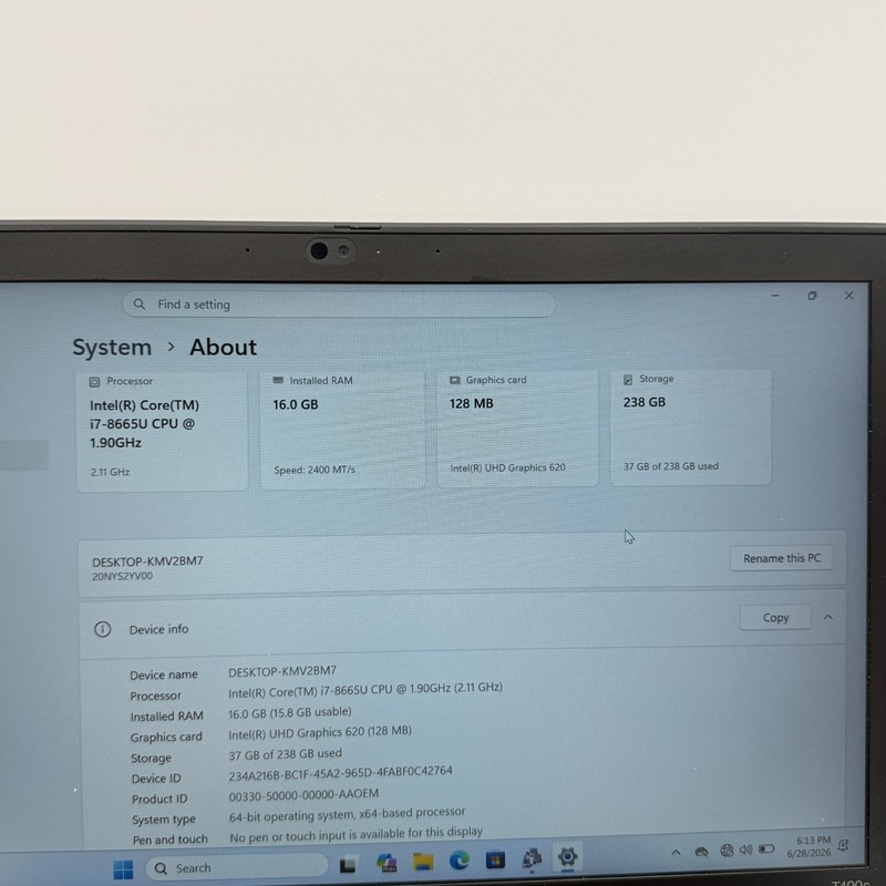 Lenovo ThinkPad T490s i7-8665U 16GB 256GB SSD Win11Pr Fingerprint LTE LaptopREAD gallery