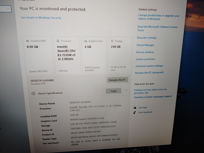 Dell Precision 7510 Intel Xeon CUP E3-1525M v5@2.90GHz, 8GB RAM,256GB SSD, WIN10 gallery