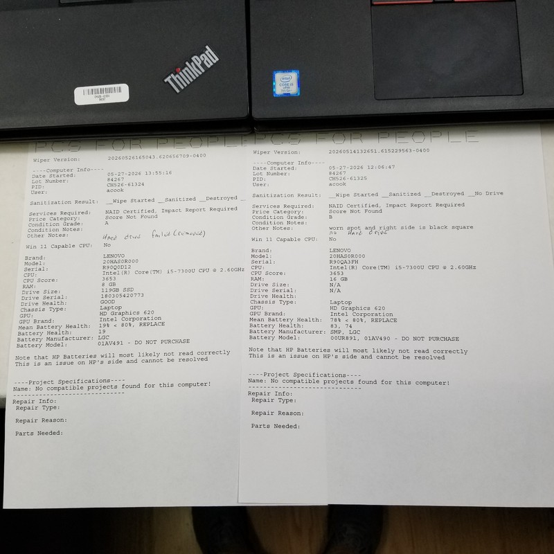 Lot of 4 Lenovo ThinkPad T570 Intel Core i5-7300U 2.6Ghz Mixed Specs *Read* gallery
