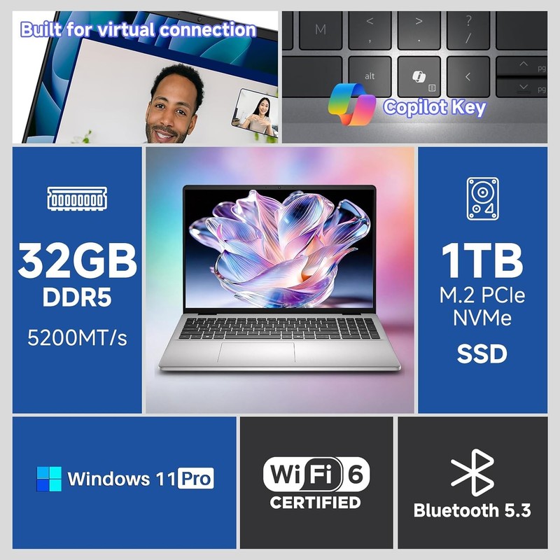 Dell 16 DC16251 FHD+ Touchscreen Laptop, Intel 10-Core Core 7 150U 32 GB 1 TB gallery