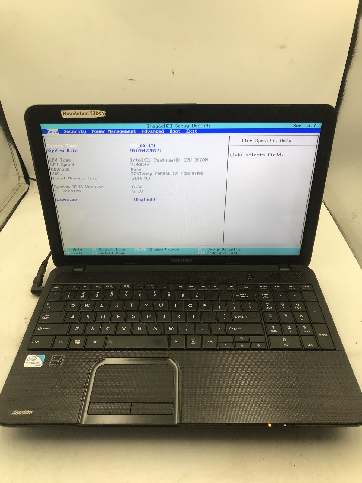TOSHIBA SATELLITE C855 S5190 - BOOTS TO BIOS - INTEL PENTIUM 2020M - 6GB RAM -BB gallery