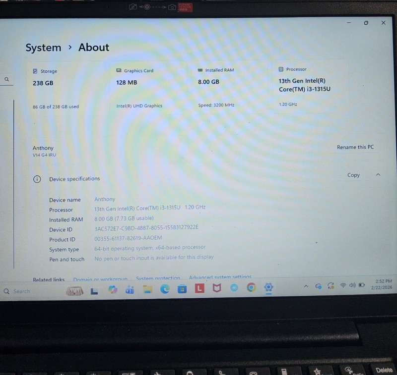 Lenovo V14 G4 IRU Windows 11 Pro Intel i3-1315U 1.2GHz 8GB RAM 256GB SSD 14" gallery
