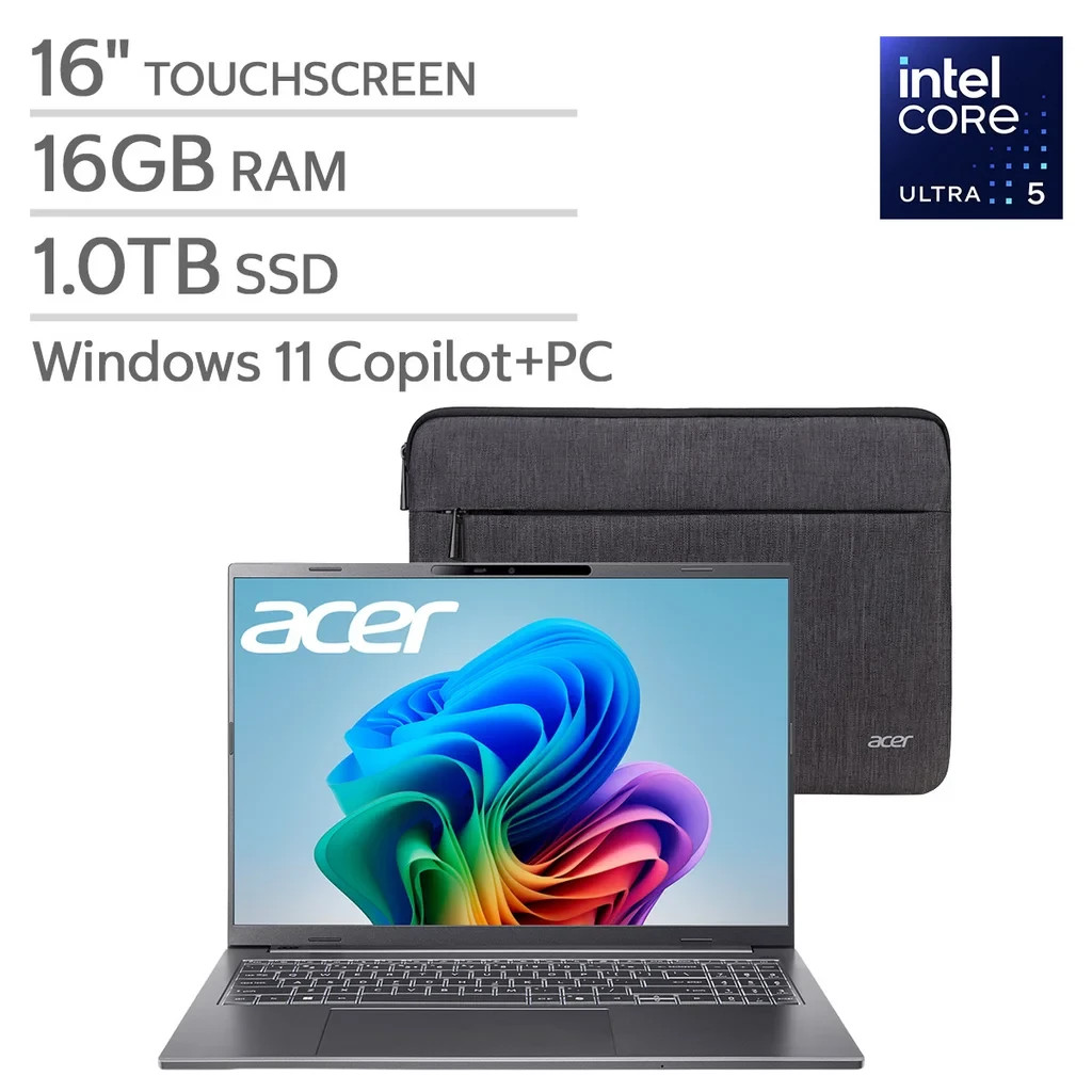 Acer Aspire 16" AI Copilot+ PC Touchscreen Laptop A16-52MT-53CW 16GB RAM 1TB SSD gallery