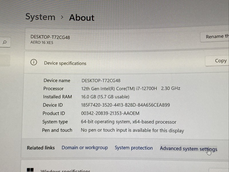 LCD Crack GIGABYTE AERO 16 XE5 - 16" i7-12700H 16GB DDR5 RAM 1TB SSD RTX3070 Ti gallery
