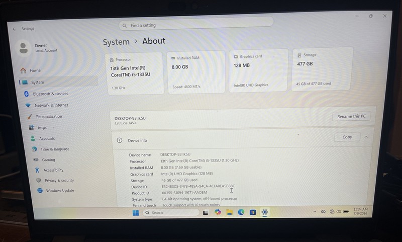 Dell Latitude 3450 14" i5-1335U@1.30GHz, 8GB RAM, 512GB M2, Win 11 Pro gallery