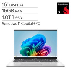 ASUS Vivobook 16″ Copilot+ PC Snapdragon X126100 16GB 1TB X1607QA-IS56 Silver