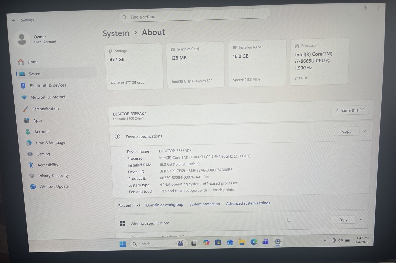 Dell Latitude 7200 2-in-1 12.3" i7-8665U@1.9GHz, 16GB RAM, 512GB M2, W11P *READ* gallery