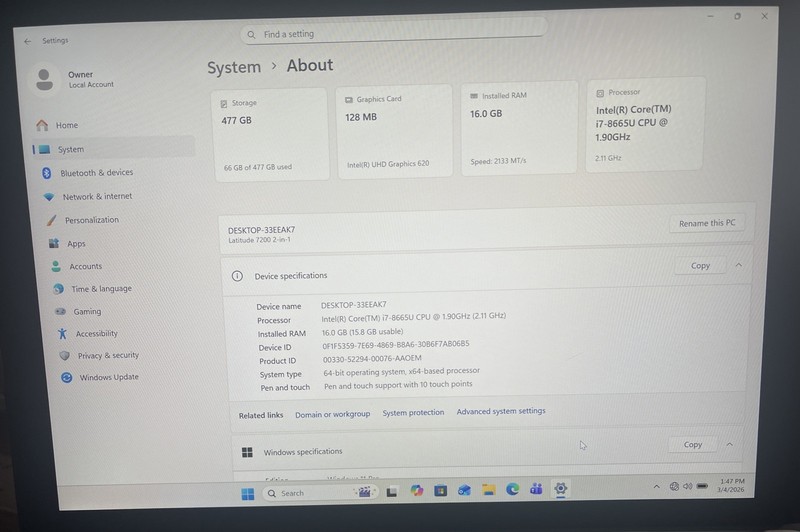 Dell Latitude 7200 2-in-1 12.3" i7-8665U@1.9GHz, 16GB RAM, 512GB M2, W11P *READ* gallery