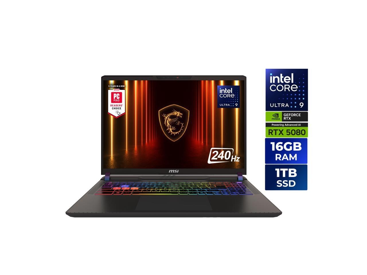 MSI Vector 16 HX AI 16" QHD+ Intel Core Ultra 9 275HX 16GB 1TB SSD RTX 5080 W11H gallery