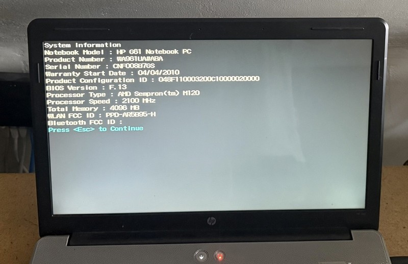 HP G61-429WM AMD Sempron M120 2100MHz 4 GB RAM NO HDD, NO Battery, NO Power Cord gallery
