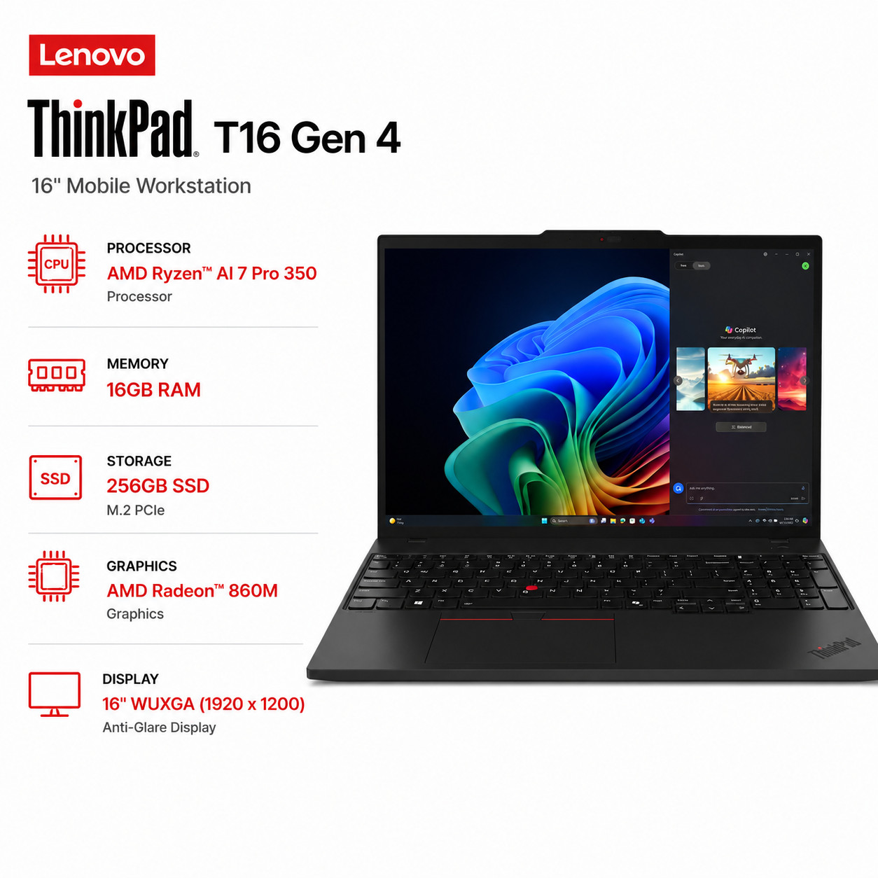 Lenovo ThinkPad T16 Gen 4/16" /AMD Ryzen AI 7 Pro 350/16GB/256GB/AMD 860M GPU gallery