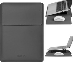 15.6″ Laptop Sleeve Case PU Leather with Stand for MacBook Pro 16/15.4” Gray